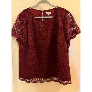 Tahari Top Blouse Women Size 2X Red Short Sleeves Round Neck Pullover